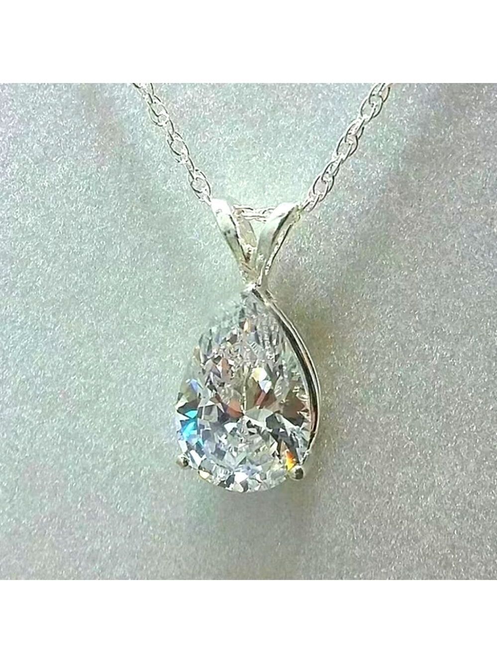 Silver Plated Teardrop Gemstone Zircon Pendant Necklace